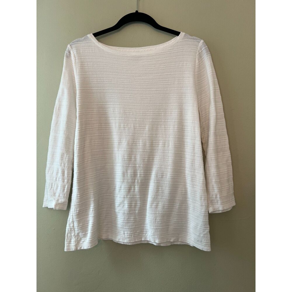 Talbots Tee Long Sleeve Perfect White Textured Summer Shirt Size Medium